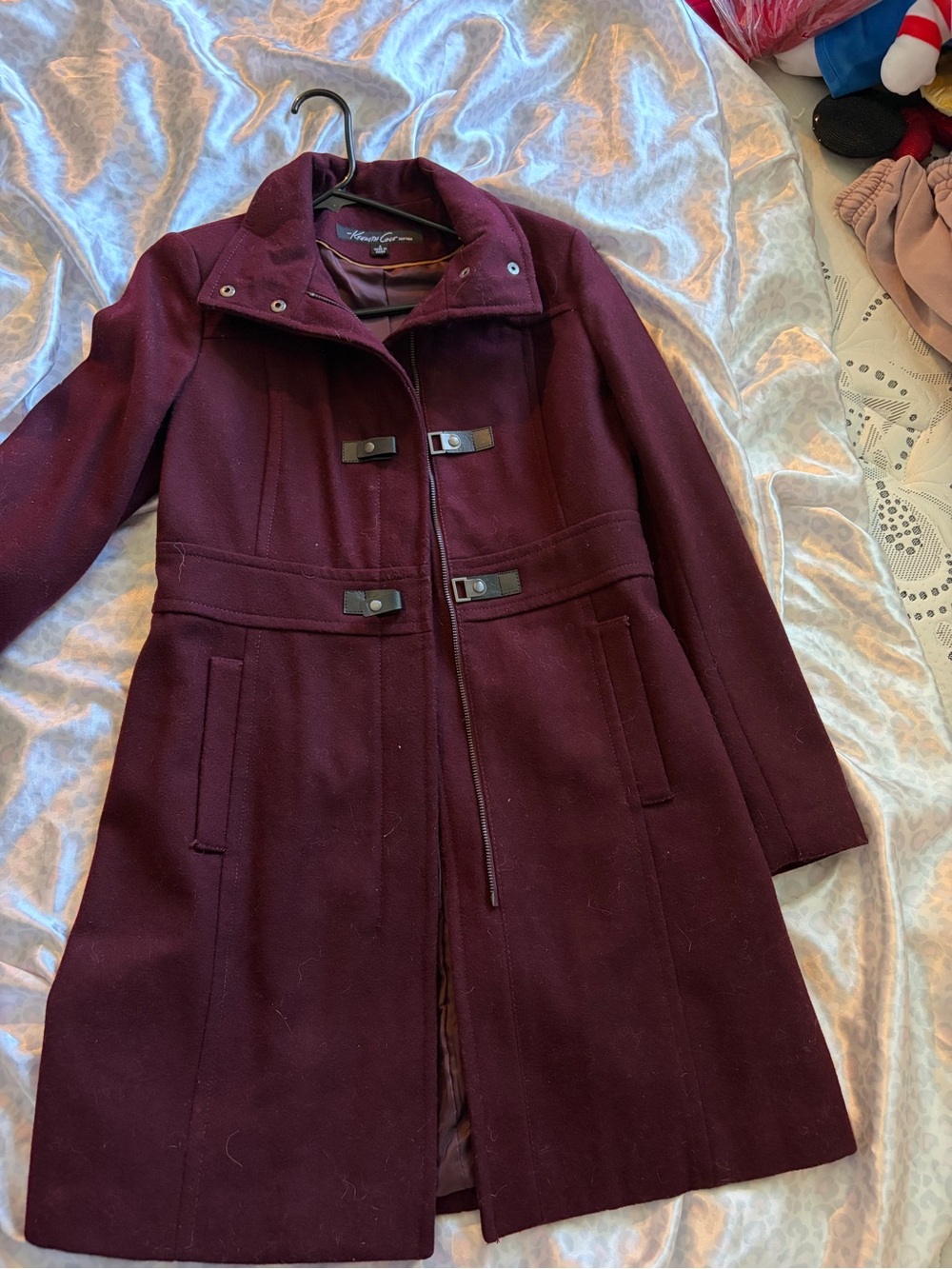 Kenneth Cole New York Burgundy Wool-Blend Pea Coat